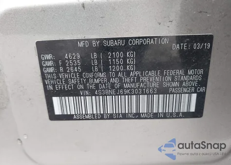 2019 Subaru Legacy 3.6R Limited из США, поврежденный, VIN 4S3BNEJ69K3031663